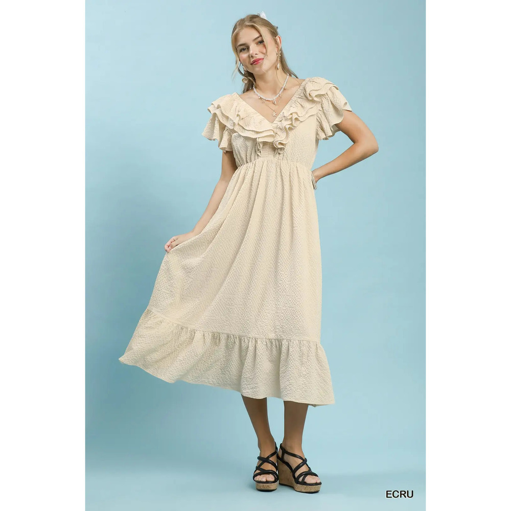 Umgee Textured Ruffle Midi Dress